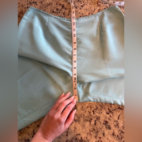 Women’s high-rise cropped Light Blue 100% raw silk trousers SZ 10 - Picture 7 of 8